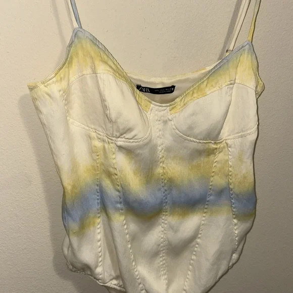 Zara Cream and Yellow Satin Bodysuit Size Large - Picture 7 of 8